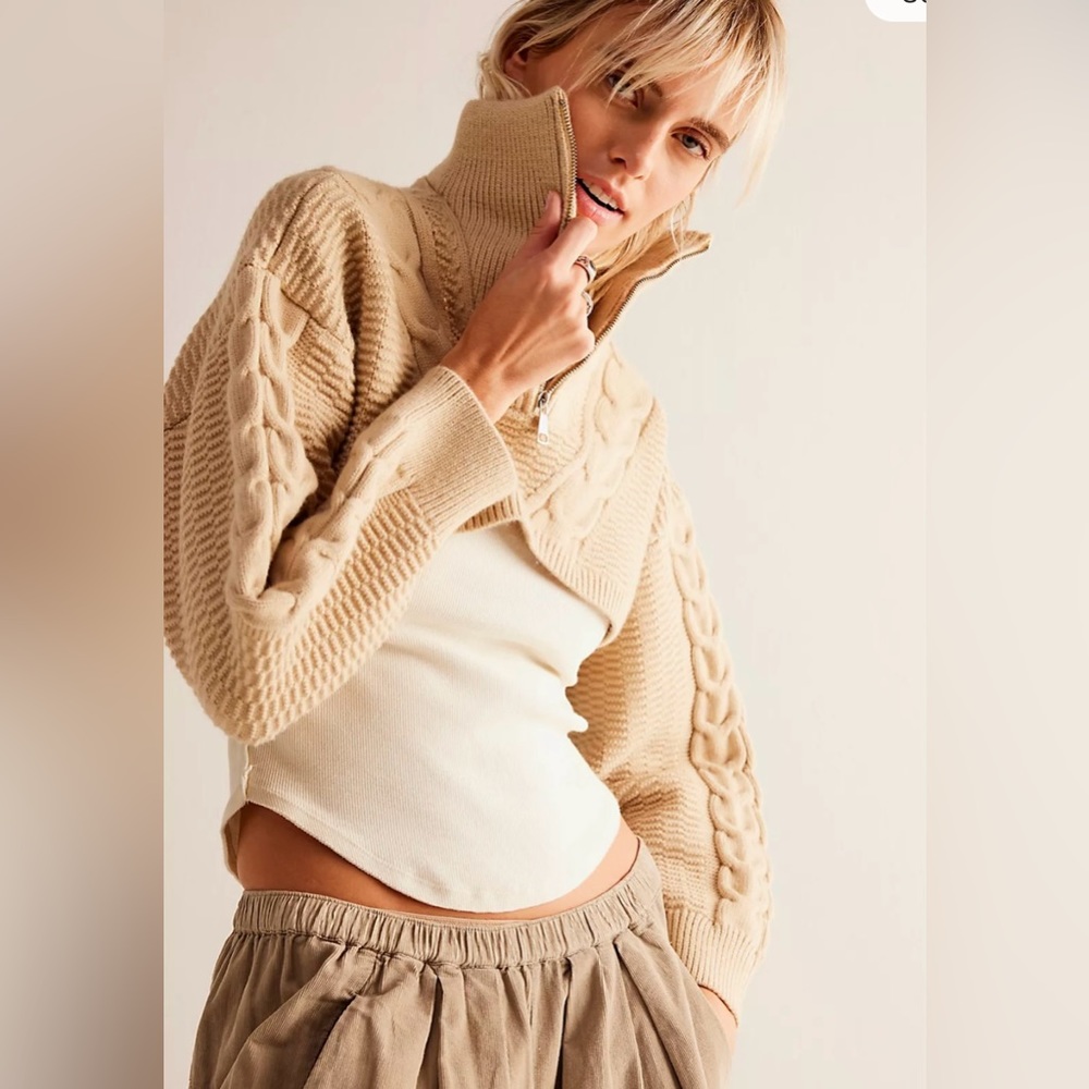 Free People Cream Cable Knit Sweater